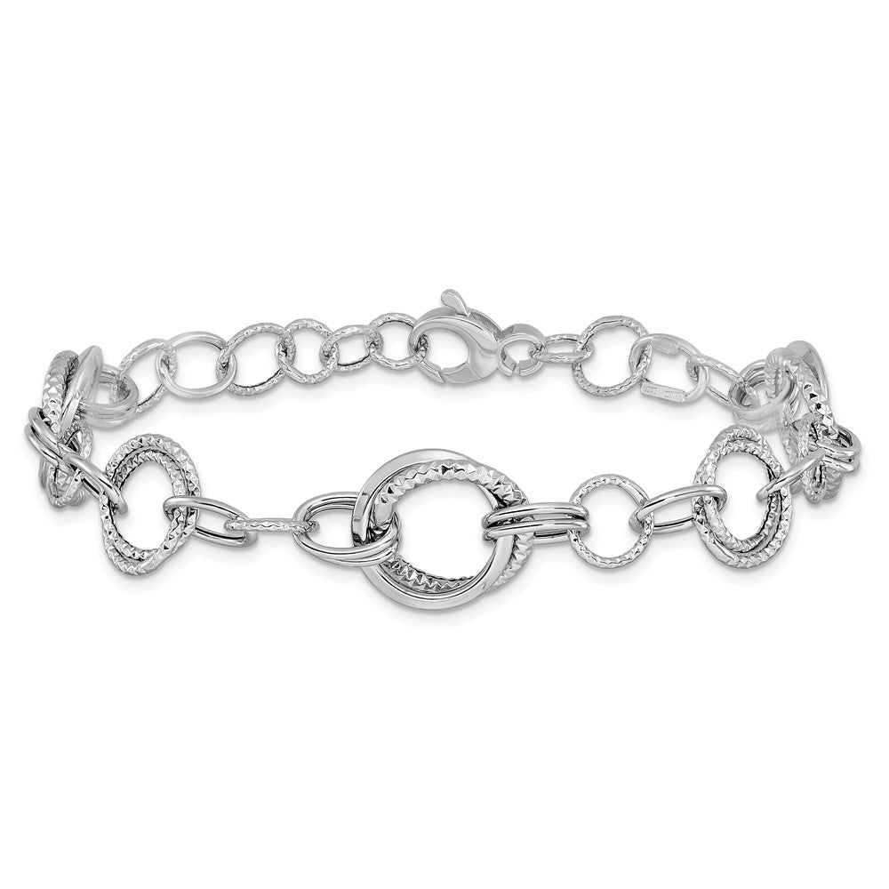 7 Zoll 14K Weißgold Poliert und Strukturiert Fantasieglieder Armband