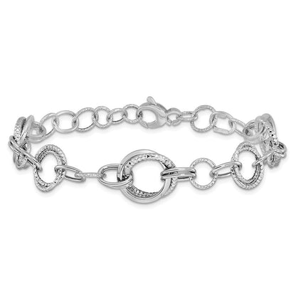 7 Zoll 14K Weißgold Poliert und Strukturiert Fantasieglieder Armband
