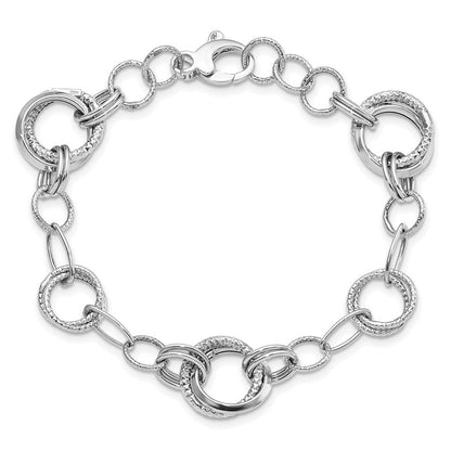7 Zoll 14K Weißgold Poliert und Strukturiert Fantasieglieder Armband