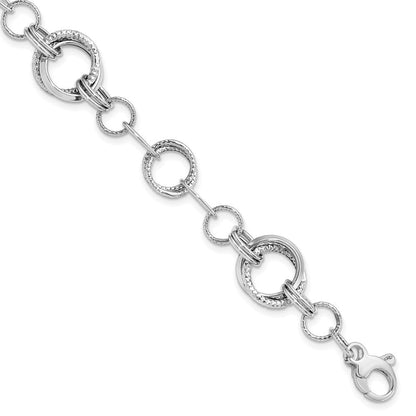 7 Zoll 14K Weißgold Poliert und Strukturiert Fantasieglieder Armband