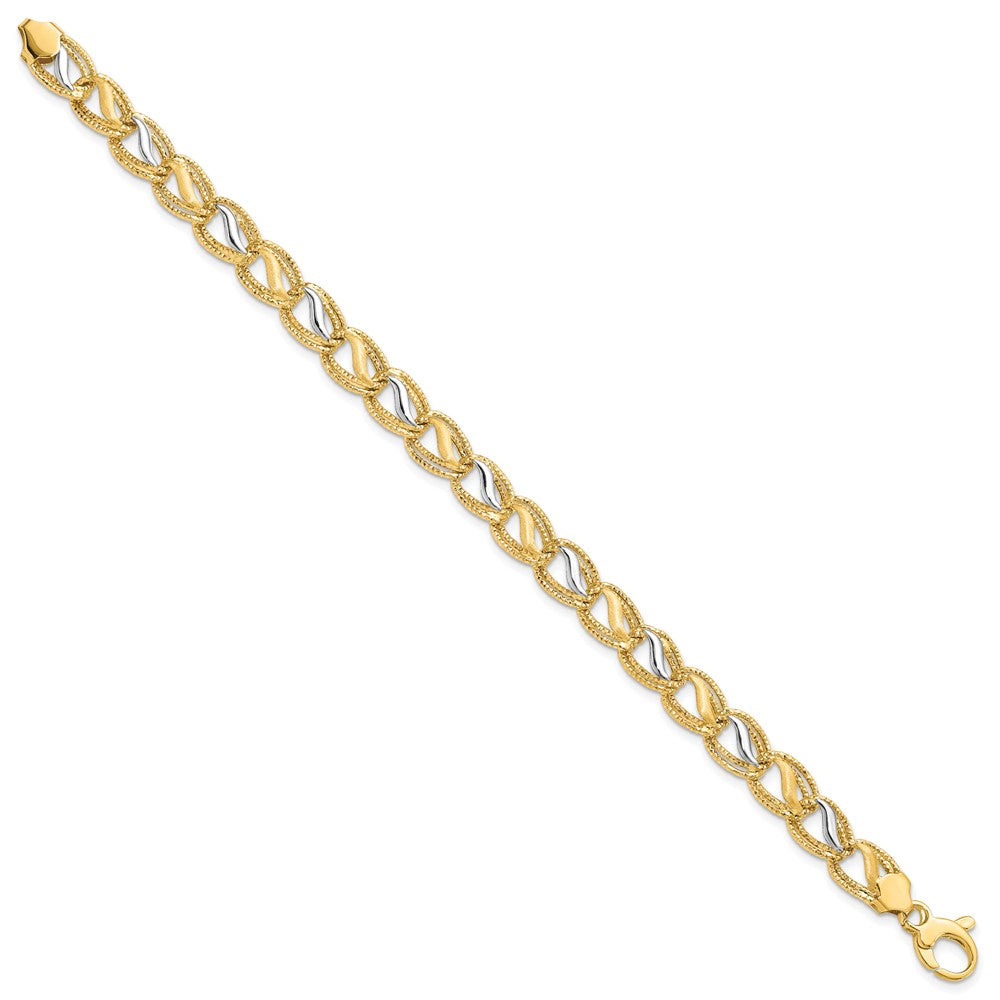7.5 Zoll 14K Bicolor Poliert Gebürstet und Strukturiert Armband