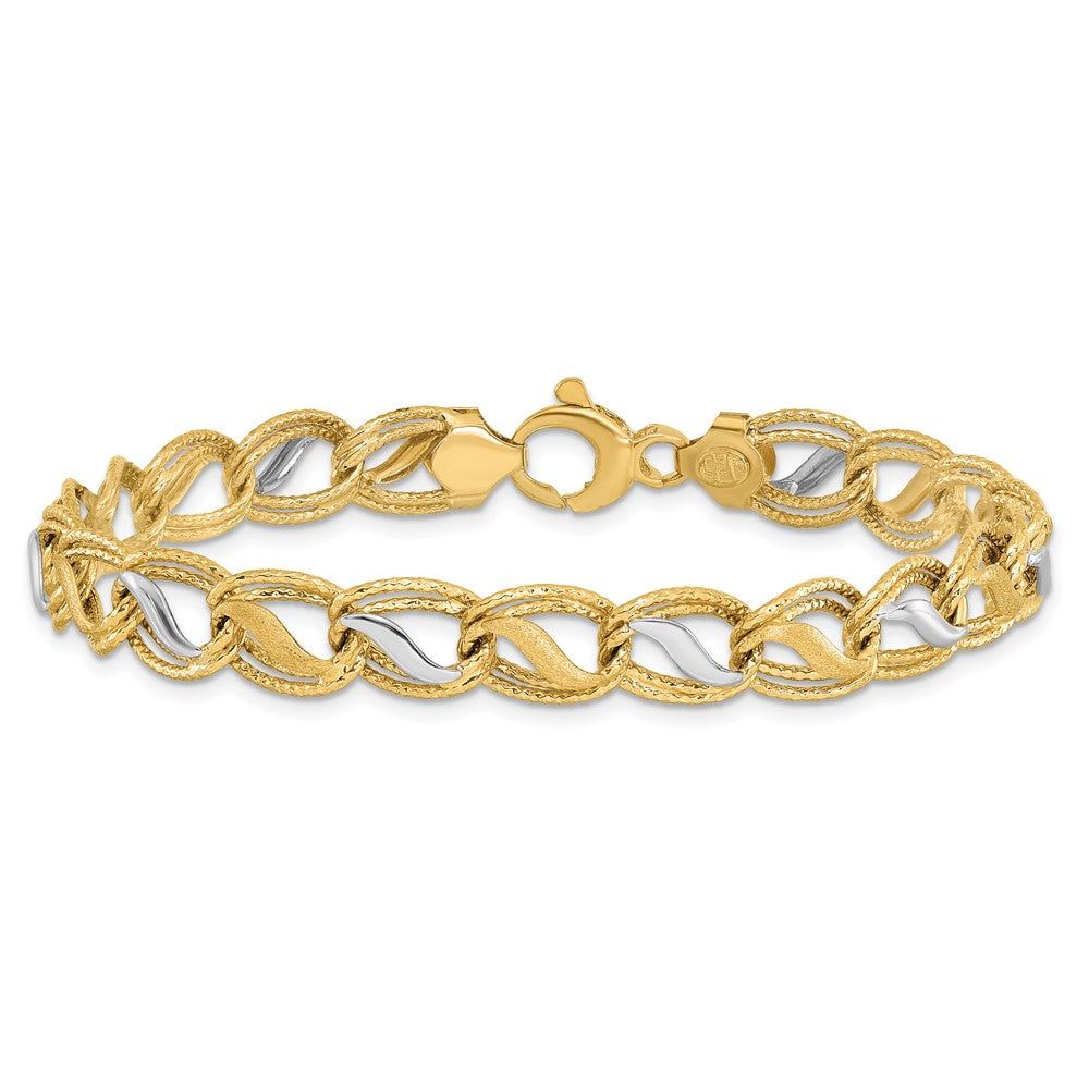 7.5 Zoll 14K Bicolor Poliert Gebürstet und Strukturiert Armband