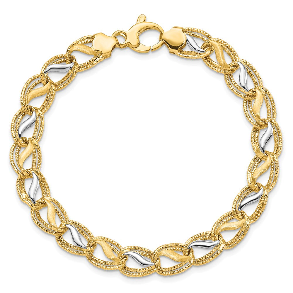 7.5 Zoll 14K Bicolor Poliert Gebürstet und Strukturiert Armband