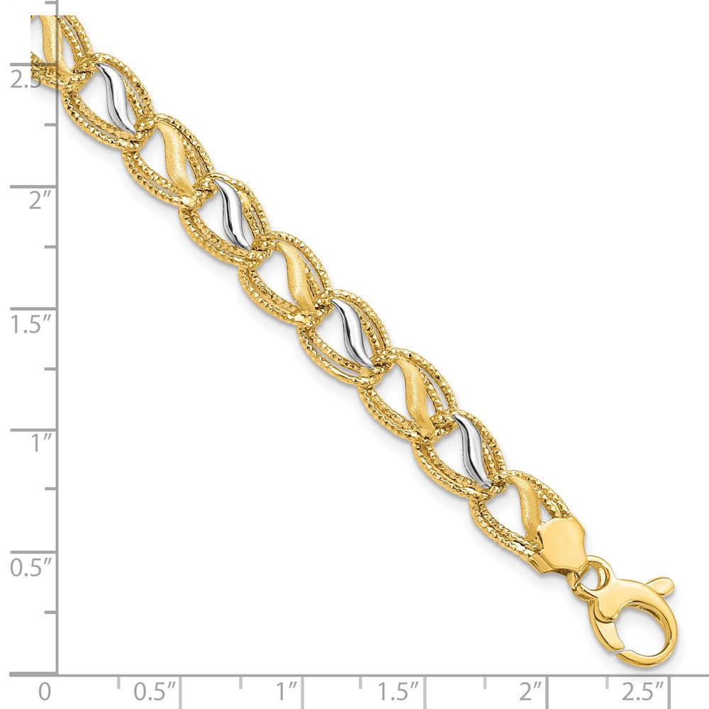 7.5 Zoll 14K Bicolor Poliert Gebürstet und Strukturiert Armband