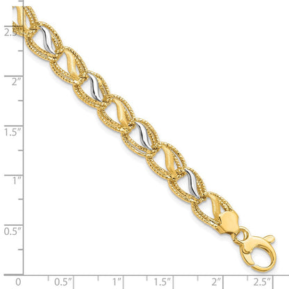 7.5 Zoll 14K Bicolor Poliert Gebürstet und Strukturiert Armband