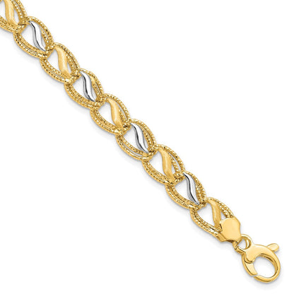 7.5 Zoll 14K Bicolor Poliert Gebürstet und Strukturiert Armband