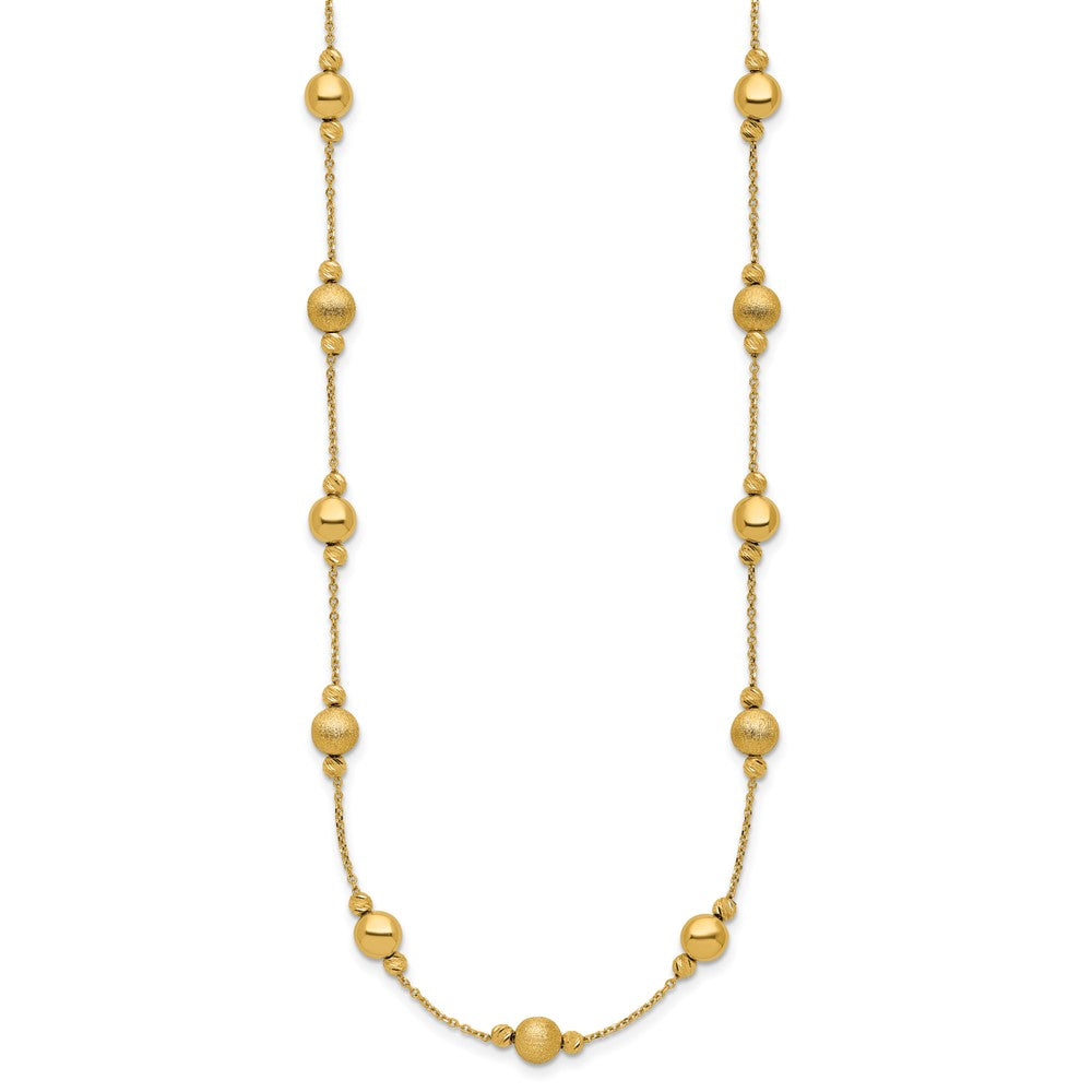 14K Gelbgold Diamantiert Scratch Finish Poliert Halskette