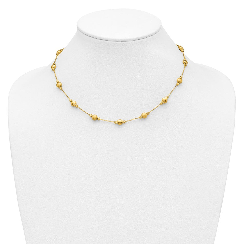 14K Gelbgold Diamantiert Scratch Finish Poliert Halskette