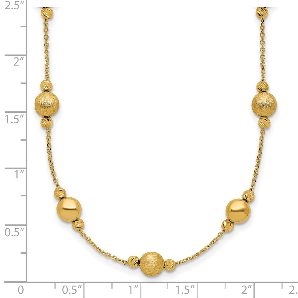 14K Gelbgold Diamantiert Scratch Finish Poliert Halskette