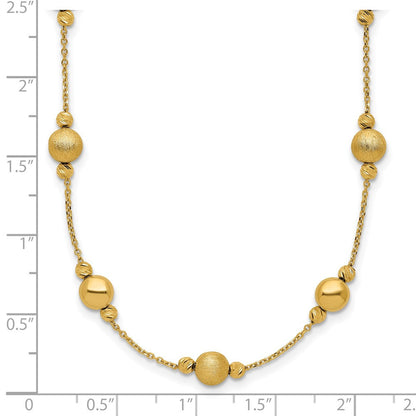 14K Gelbgold Diamantiert Scratch Finish Poliert Halskette