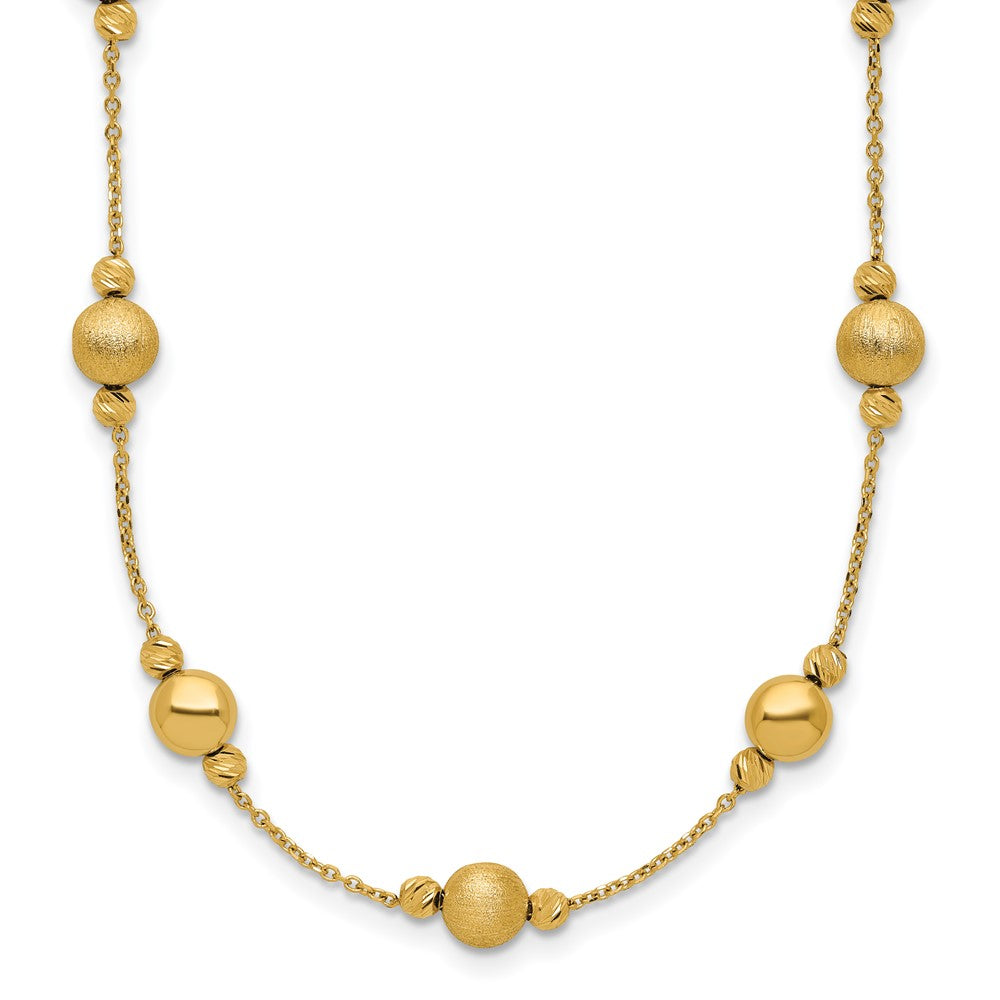 14K Gelbgold Diamantiert Scratch Finish Poliert Halskette