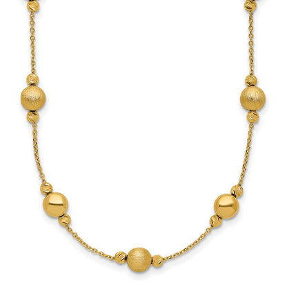 14K Gelbgold Diamantiert Scratch Finish Poliert Halskette