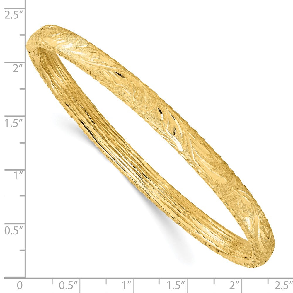 14K Gelbgold Poliert und Diamantiert Blumen Armreif