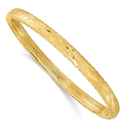 14K Gelbgold Poliert und Diamantiert Blumen Armreif