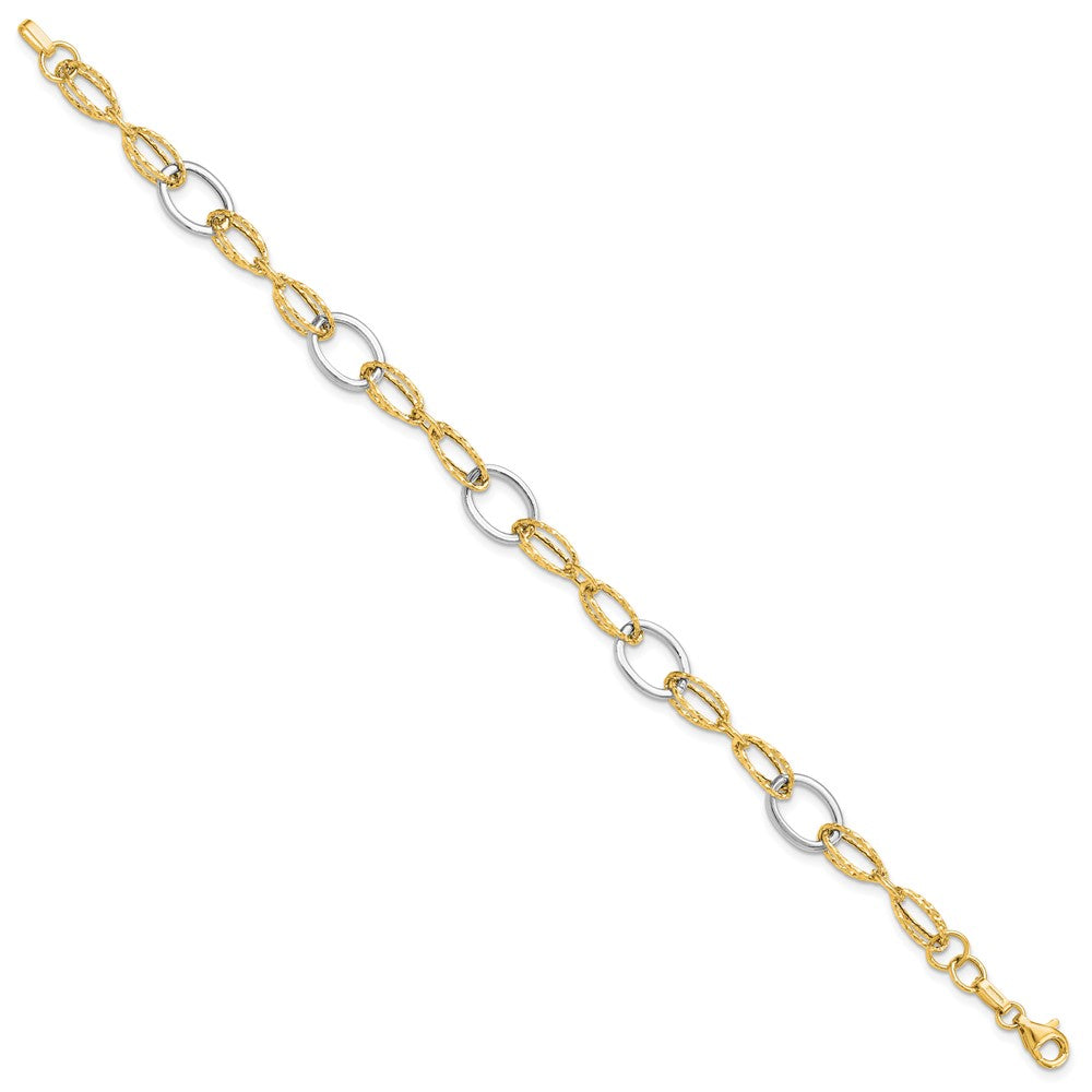 7.5 Zoll 14K Bicolor Poliert und Strukturiert Fantasieglieder Armband