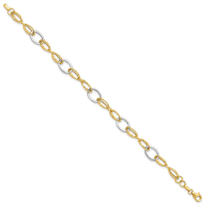 7.5 Zoll 14K Bicolor Poliert und Strukturiert Fantasieglieder Armband