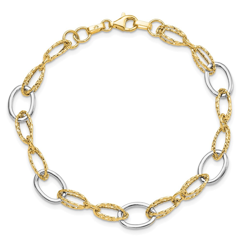 7.5 Zoll 14K Bicolor Poliert und Strukturiert Fantasieglieder Armband