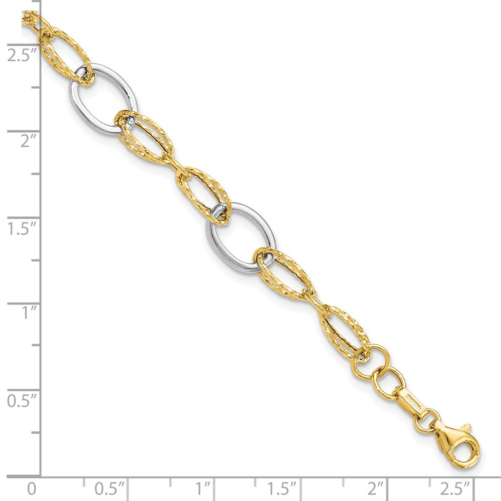 7.5 Zoll 14K Bicolor Poliert und Strukturiert Fantasieglieder Armband