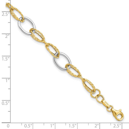 7.5 Zoll 14K Bicolor Poliert und Strukturiert Fantasieglieder Armband