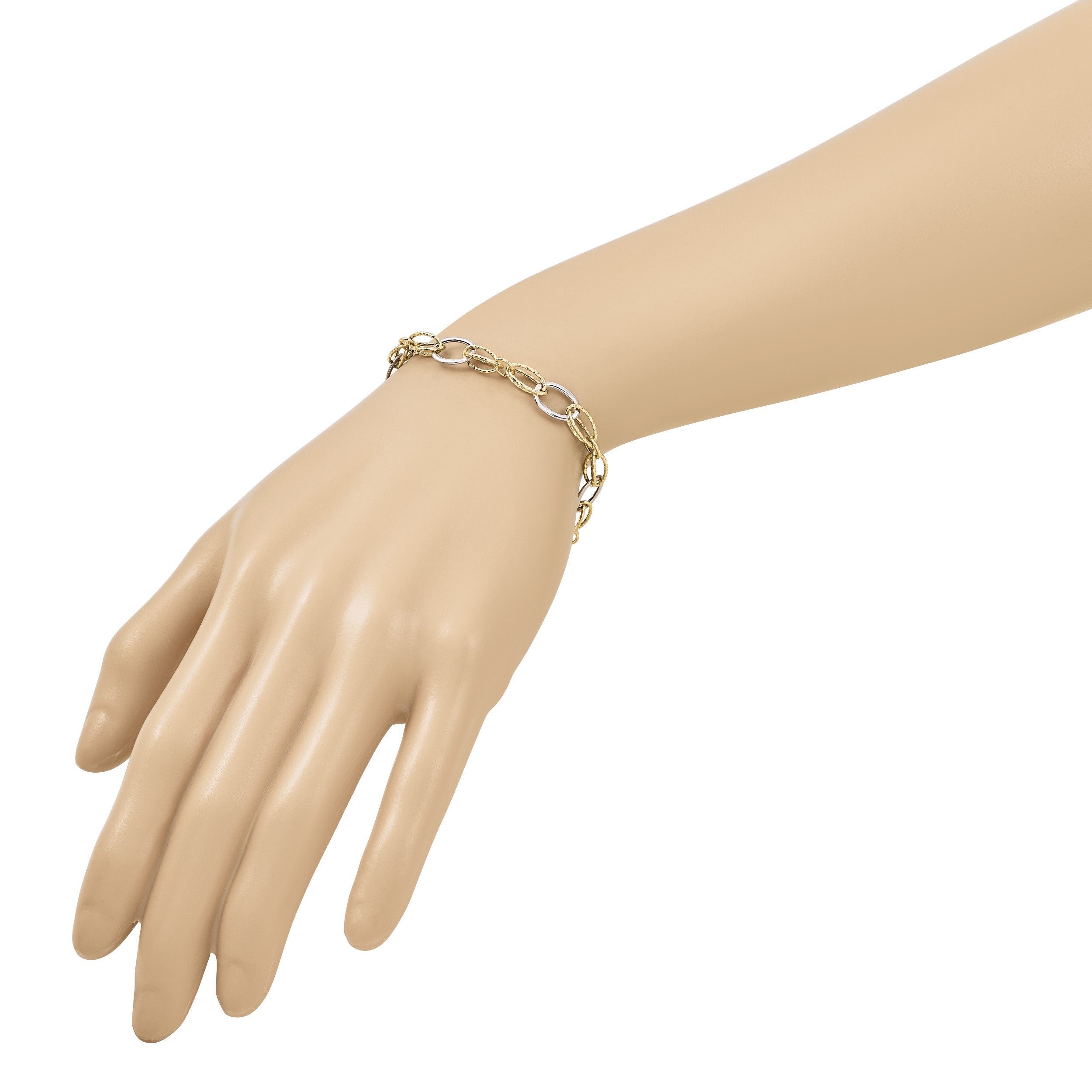 7.5 Zoll 14K Bicolor Poliert und Strukturiert Fantasieglieder Armband