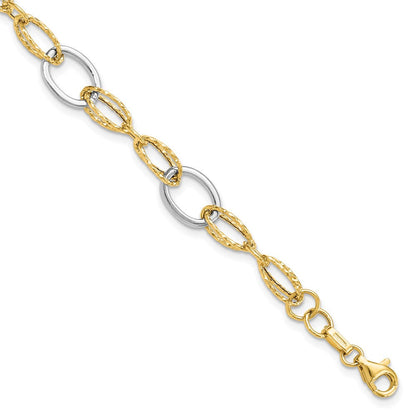 7.5 Zoll 14K Bicolor Poliert und Strukturiert Fantasieglieder Armband