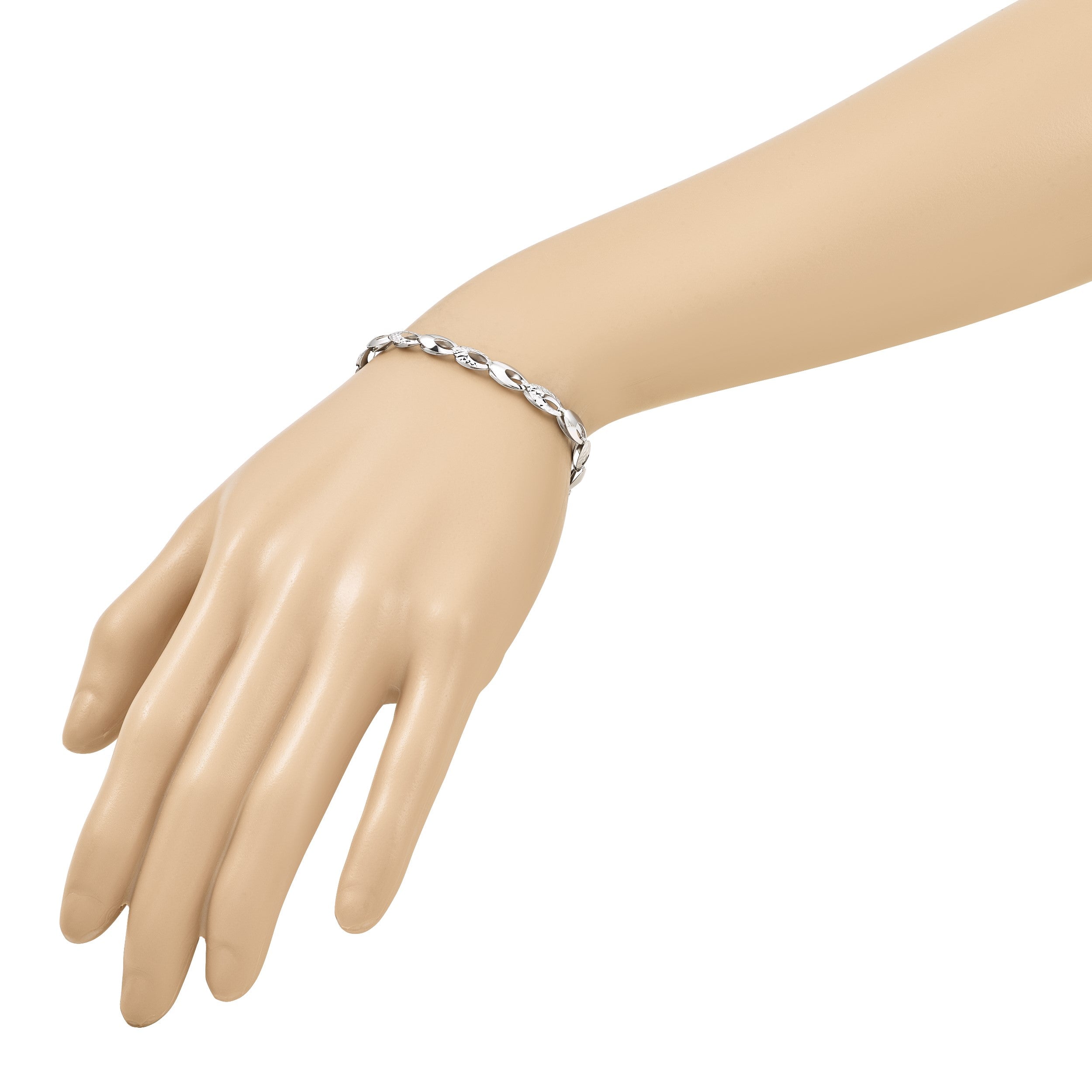 7 Zoll 14K Weißgold Poliert und Diamantiert Armband