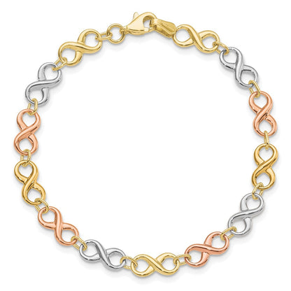 14K Tricolor Poliert Unendlichkeit Armband