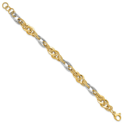 7.5 Zoll 14K Gelb und Weißgold Poliert Diamantiert Armband
