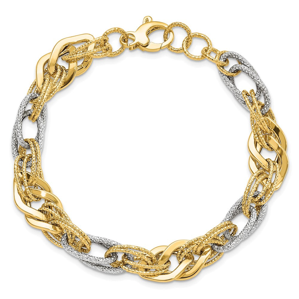 7.5 Zoll 14K Gelb und Weißgold Poliert Diamantiert Armband