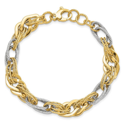 7.5 Zoll 14K Gelb und Weißgold Poliert Diamantiert Armband