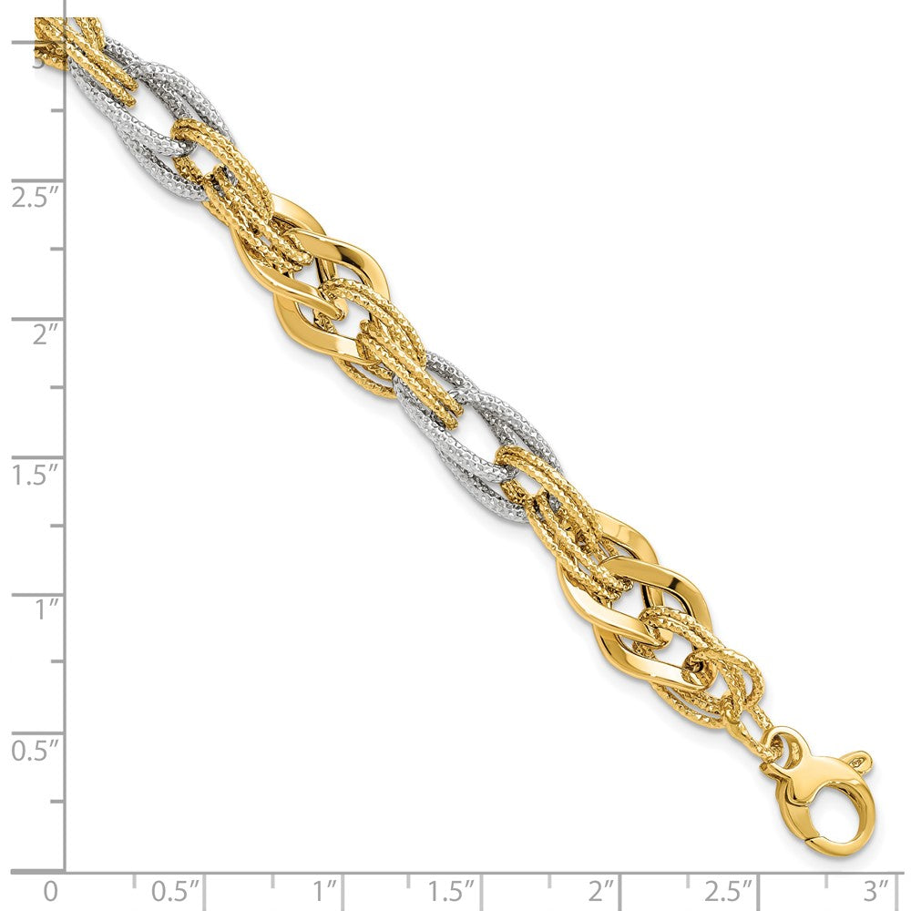 7.5 Zoll 14K Gelb und Weißgold Poliert Diamantiert Armband