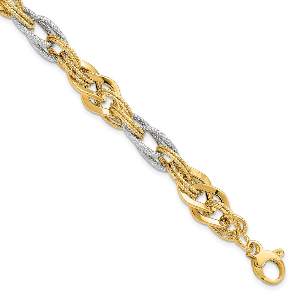 7.5 Zoll 14K Gelb und Weißgold Poliert Diamantiert Armband
