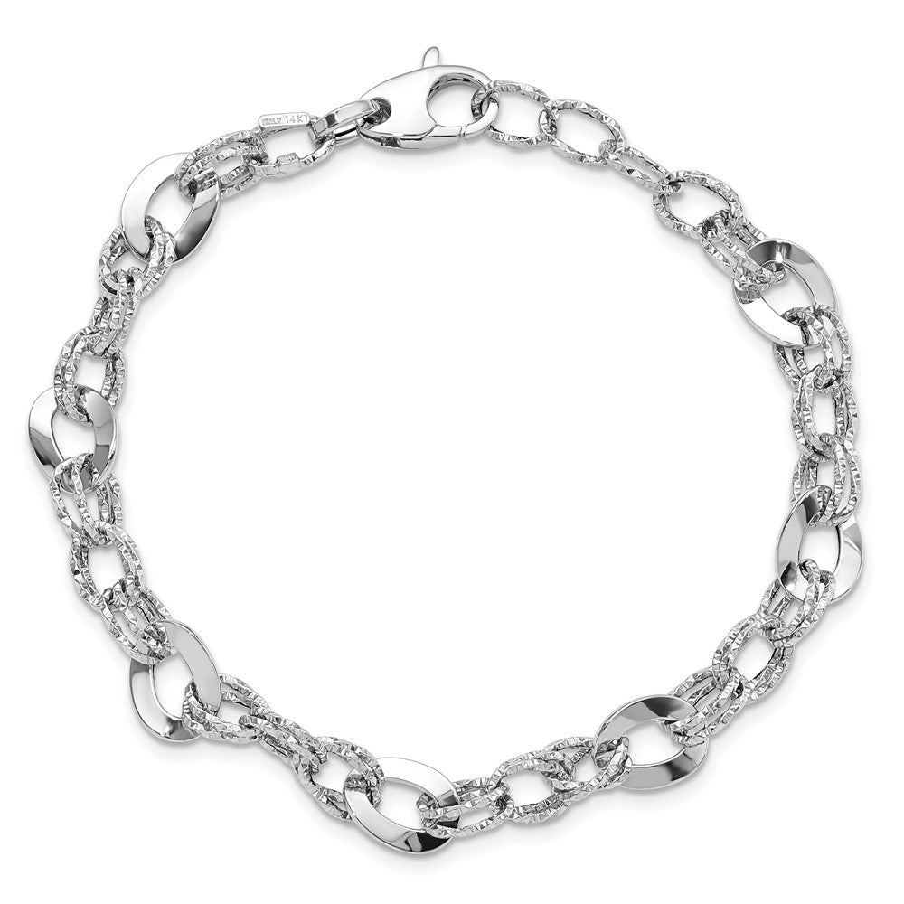 7.5 Zoll 14K Weißgold Poliert Diamantiert Armband