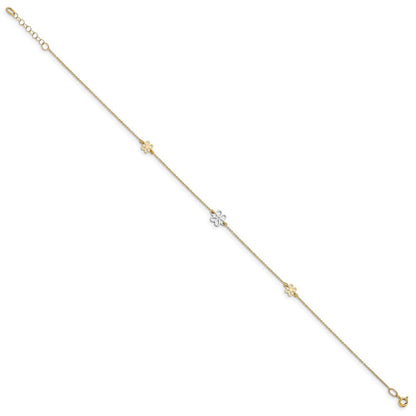 14K Bicolor Poliert Blume mit 1 Zoll Verlängerung. Fußkettchen
