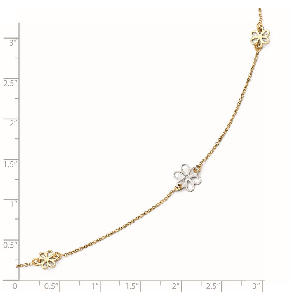 14K Bicolor Poliert Blume mit 1 Zoll Verlängerung. Fußkettchen