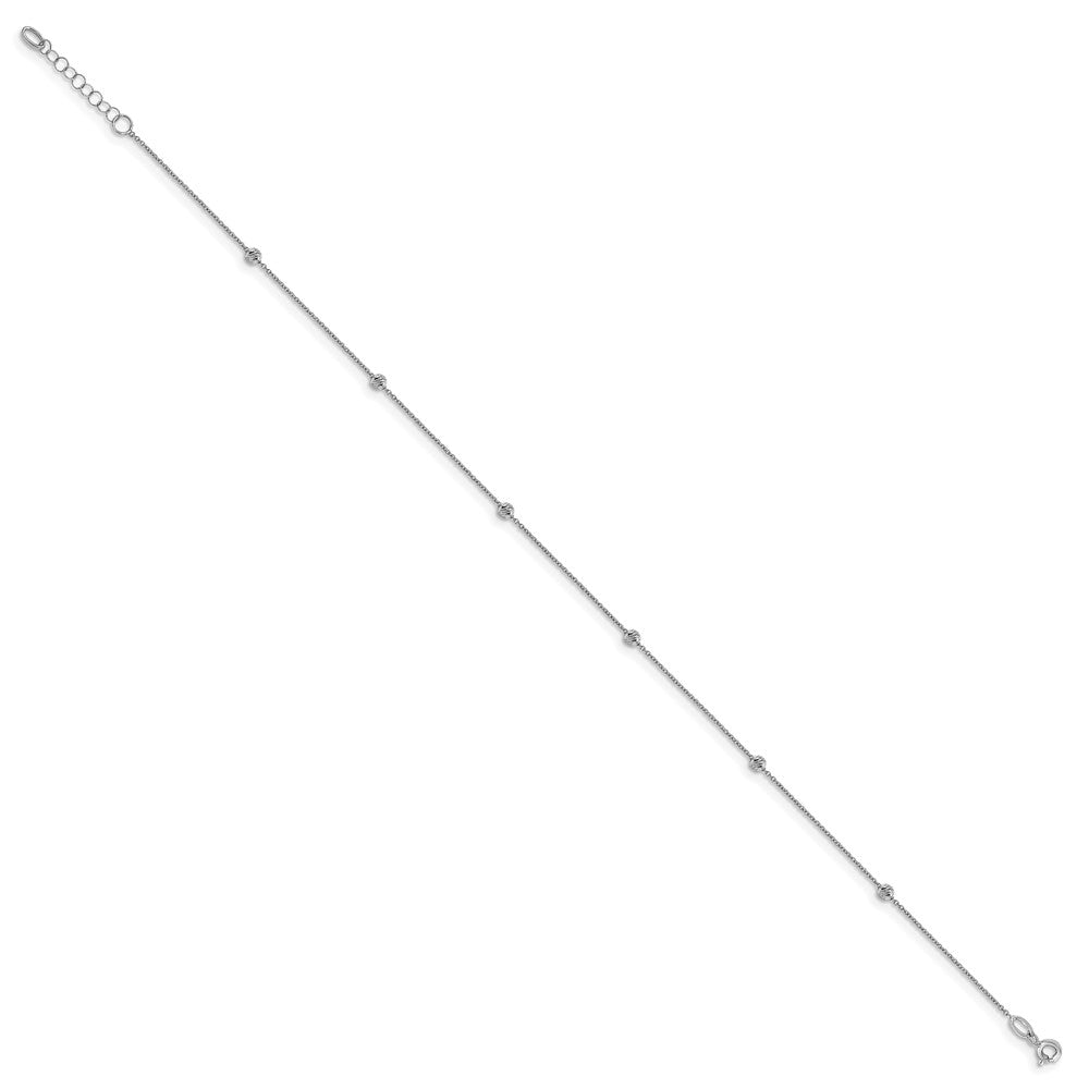 14K Weißgold Diamantiert Gekugelt mit 1 Zoll Verlängerung. Fußkettchen