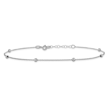 14K Weißgold Diamantiert Gekugelt mit 1 Zoll Verlängerung. Fußkettchen