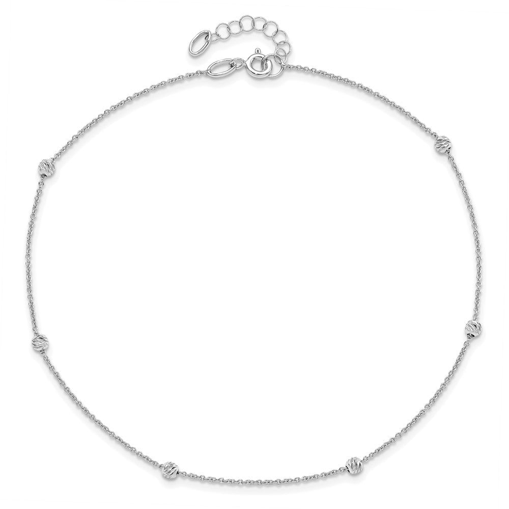 14K Weißgold Diamantiert Gekugelt mit 1 Zoll Verlängerung. Fußkettchen
