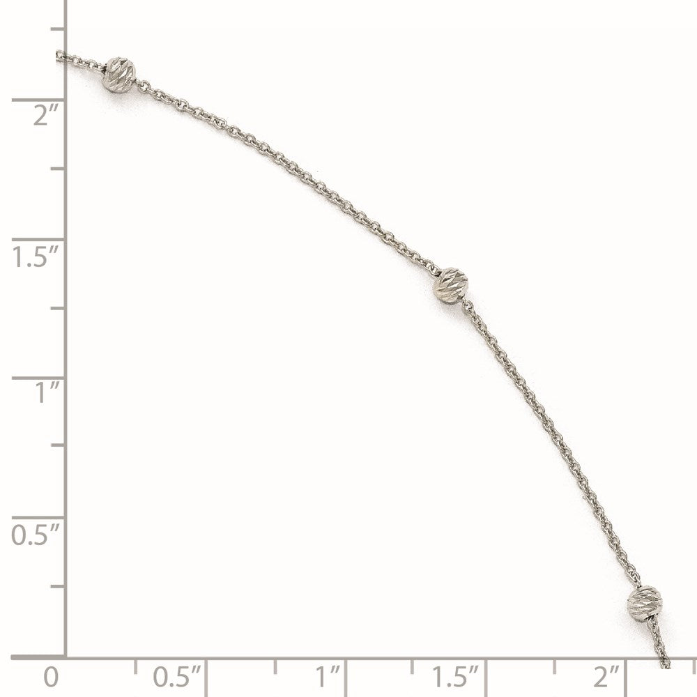 14K Weißgold Diamantiert Gekugelt mit 1 Zoll Verlängerung. Fußkettchen