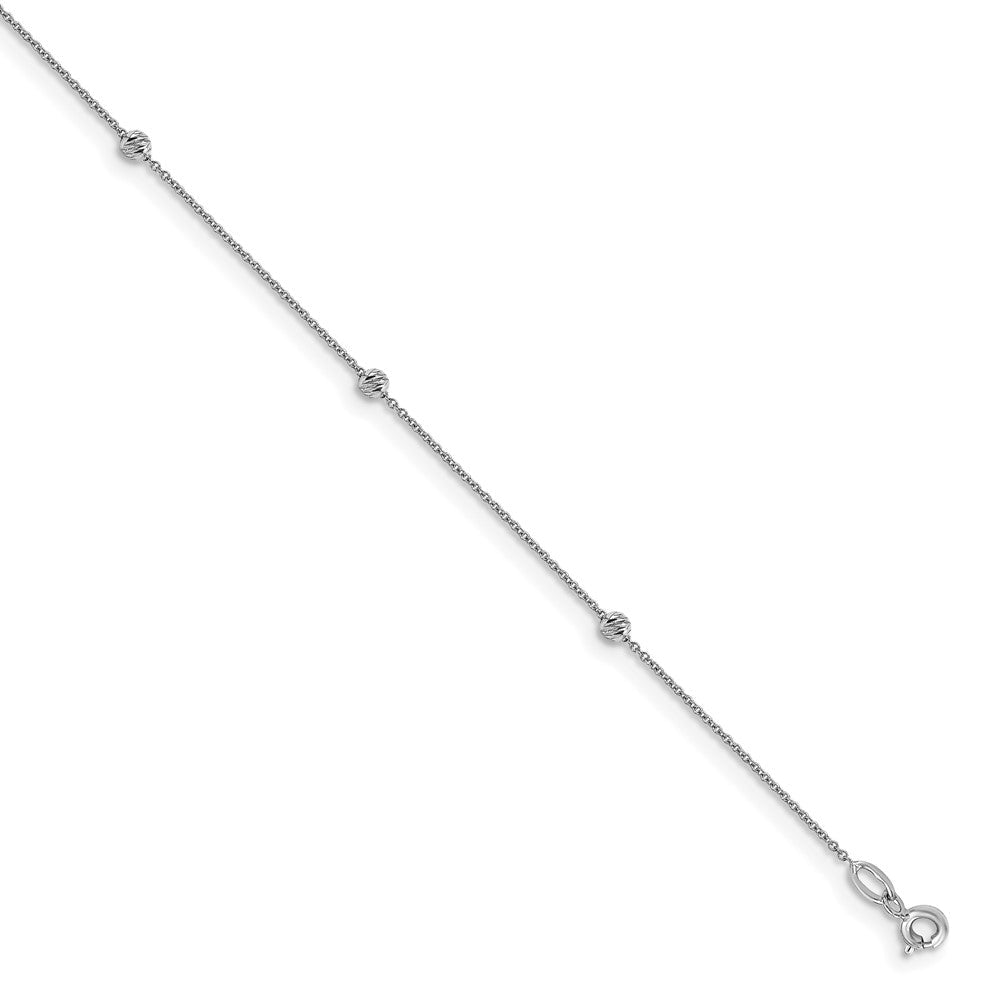 14K Weißgold Diamantiert Gekugelt mit 1 Zoll Verlängerung. Fußkettchen