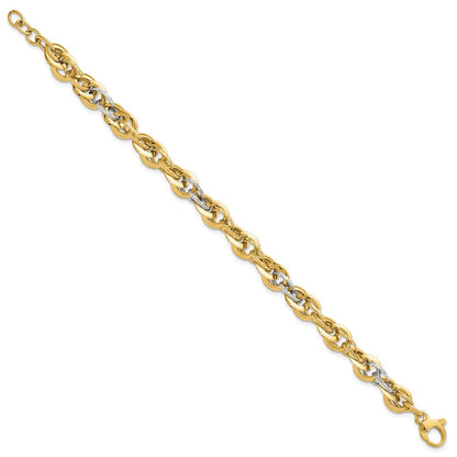8 Zoll 14K Bicolor Poliert Diamantiert Fantasieglieder Armband