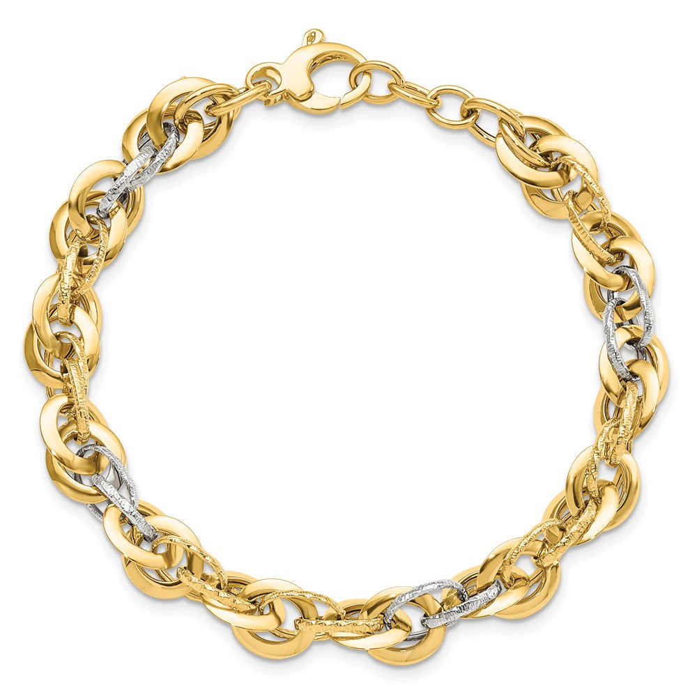 8 Zoll 14K Bicolor Poliert Diamantiert Fantasieglieder Armband