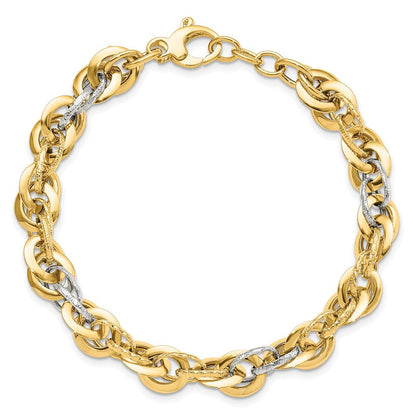 8 Zoll 14K Bicolor Poliert Diamantiert Fantasieglieder Armband