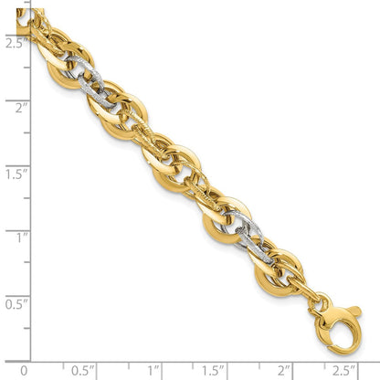 8 Zoll 14K Bicolor Poliert Diamantiert Fantasieglieder Armband