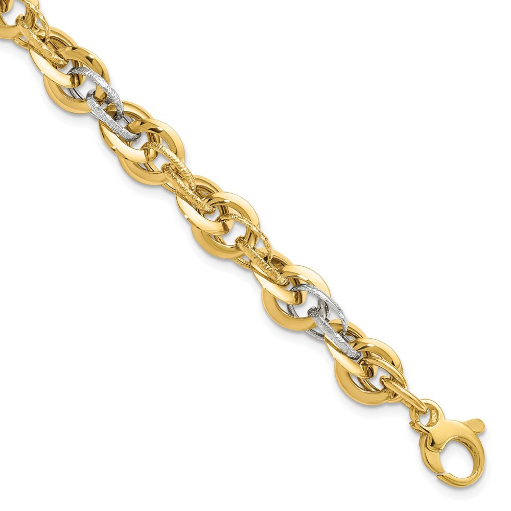 8 Zoll 14K Bicolor Poliert Diamantiert Fantasieglieder Armband