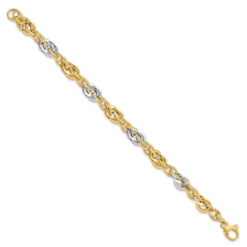 7.5 Zoll 14K Bicolor Poliert Diamantiert Fantasieglieder Armband