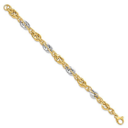 7.5 Zoll 14K Bicolor Poliert Diamantiert Fantasieglieder Armband