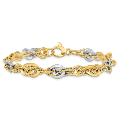 7.5 Zoll 14K Bicolor Poliert Diamantiert Fantasieglieder Armband