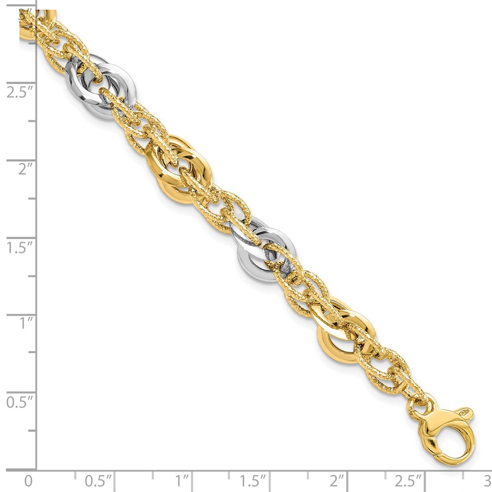 7.5 Zoll 14K Bicolor Poliert Diamantiert Fantasieglieder Armband