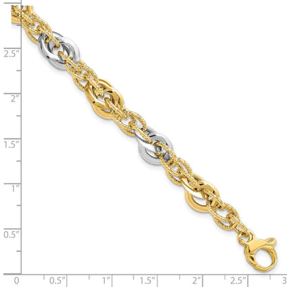 7.5 Zoll 14K Bicolor Poliert Diamantiert Fantasieglieder Armband